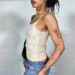 Vintage 2000's Summer Beige Top with Decorative White Lace (S)