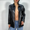 Vintage 2000's Black Faux Leather Jacket with Big Collar Detail and Shiny Finish (M)