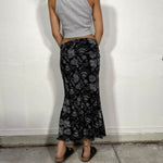 Vintage 90's Classic Black Maxi Skirt with White Pointillism Floral Print (S/M)