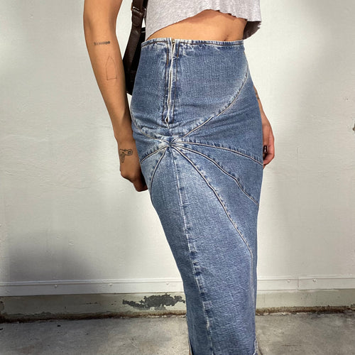 Vintage 2000's Archive Denim Midi Skirt with Star Seam Detail (S)