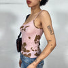 Vintage 2000’s Summer Mesh Dusty Pink Top with Brown Flower Print (S)