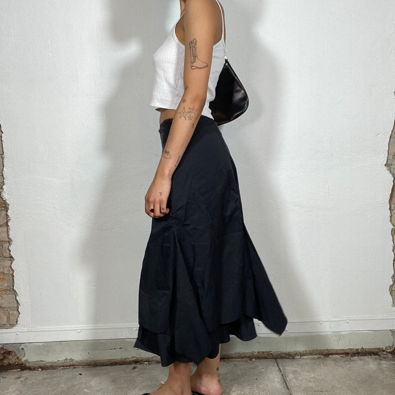 Vintage 90's Techwear Black Cargo Maxi Skirt with Multiple Layers (S)