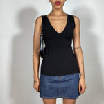 Vintage 90's Model Off Duty Black Top with V Neck and Tie on the Back (M)
