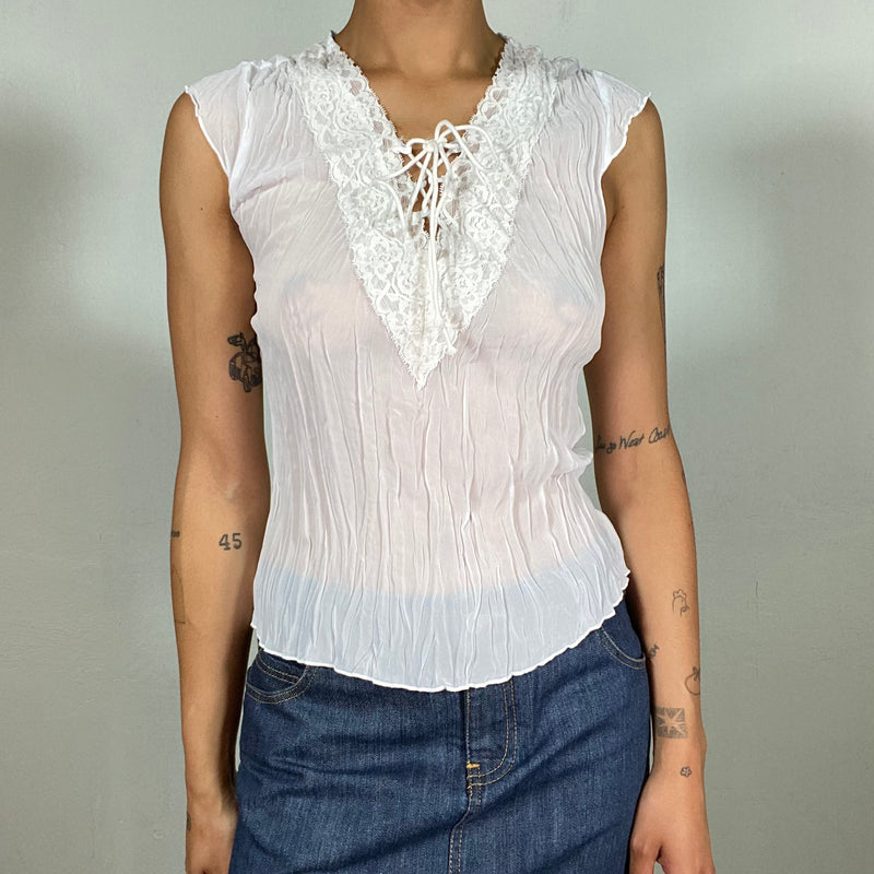 Vintage 2000's Indie Tank with Lace Neckline (S/M)