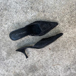 Vintage 90's Pointy Black Woven Kitten Heel Slippers (37/38)