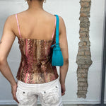 Vintage 90's Indie Brown and Pink Glittery Top with Leo Print Patches (S)