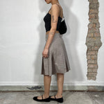 Vintage 90's Beige Plaid Midi Skirt with Brown Pleat Details