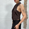 Vintage 2000's Model Off Duty Brown Cropped Satin Vest with Big Collar (S/M)