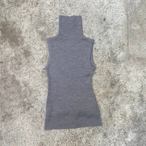 Vintage 90's Grey Knit Sleeveless Turtle Neck with Waist String Detail (S)