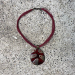 Vintage 2000's Dark Red Chunky Necklace with Glass Pendant