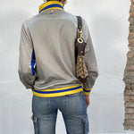 Vintage 90's New Balance Grey Zip Up Sweater with Blue and Yellow Details (M)