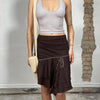 Vintage 2000's Dark Brown Midi Skirt with Khaki Ribbon Detail (S)