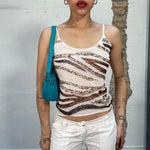 Vintage 2000's White Top with Brown Beaded Tiger Print (S)