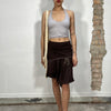 Vintage 2000's Dark Brown Midi Skirt with Khaki Ribbon Detail (S)