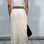 Vintage 90's Beige Maxi Skirt with Scrunch and Embroidery Structure (S)