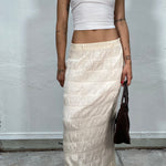 Vintage 90's Beige Maxi Skirt with Scrunch and Embroidery Structure (S)