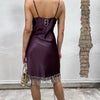 Vintage 2000's Purple Satin Dress with Silver Beaded Detail (S)