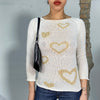 Vintage 2000's White Knit Sweater with Beige Heart Print