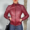 Vintage 90's Dark Red Tight Leather Jacket