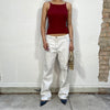 Vintage 90's White Jeans With bLack Contrast Stitching (M/L)