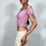 Vintage 90's Pink Floral Scrunched Cropped Top (S)