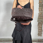 Vintage 2000's Dark Brown Shoulder Bag with Glossy Croco Leather Optics