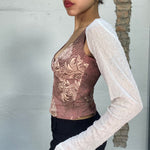 Vintage 2000's White Mesh Bolero Top with Beaded Ornament Structure (M)