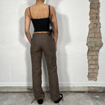 Vintage 2000's Brown Pants with Contrast Stitching and Lacing Details