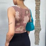 Vintage 90's Brown Red Tank Top with White Lace Print (S)