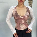 Vintage 2000's White Mesh Bolero Top with Beaded Ornament Structure (M)