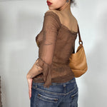 Vintage 2000's Brown Mesh Top with Gold Beaded Embroidery