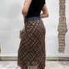 Vintage 2000's Brown Net Print Maxi Skirt with Denim Waist Band (S)
