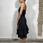 Vintage 2000's Black Midi Dress with Glitter Pinstripes (S)
