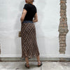 Vintage 2000's Brown Net Print Maxi Skirt with Denim Waist Band (S)