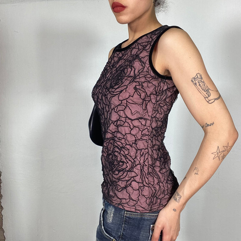 Vintage 2000's Pink Tank To with Black Lace Layer