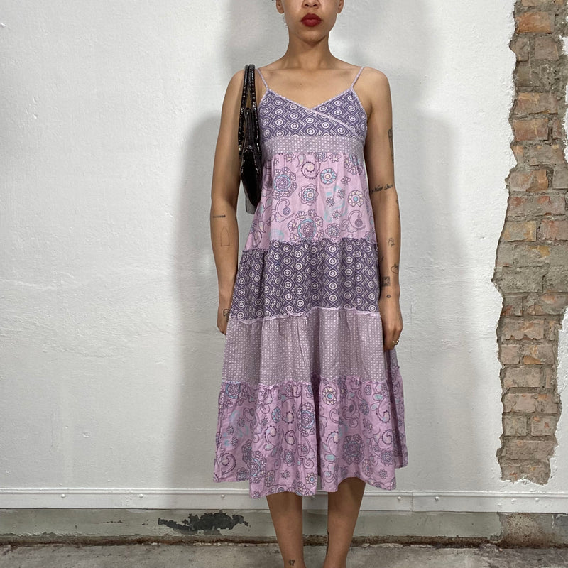 Vintage 2000's Summer Lilac Midi Dress with Paisley Print (S)