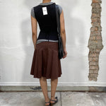 Vintage 90's Brown Pleated Midi Skirt (S)