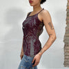 Vintage 90's Dark Red Top with Flower and Leave Print (S)
