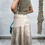 Vintage 90's Beige Midi Skirt with Belt Detail and Big Belt Loops (S)