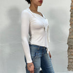 Vintage 90's White Asymmetrical Top with Tie Side Detail (S)