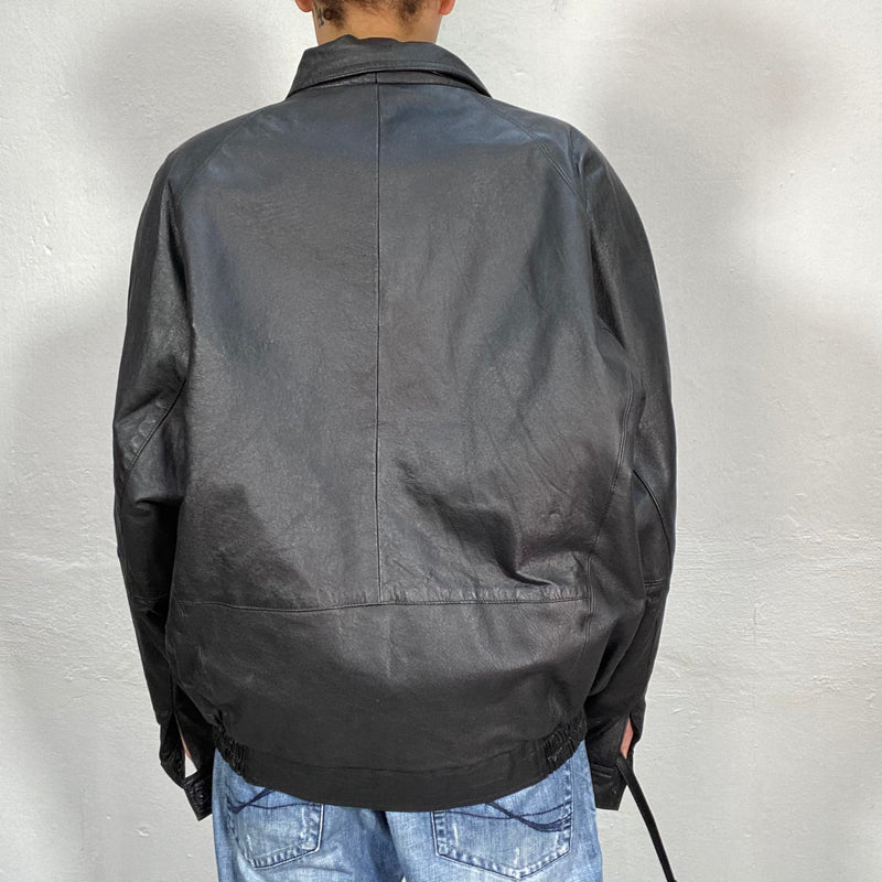Vintage 90's Black Leather Bomber Jacket