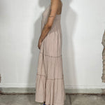 Vintage 90's Beige Maxi Dress with Bust Button and Ruffle Details (S/M)