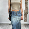 Vintage 90's Light Wash Denim Maxi Skirt with Front Slit (S)