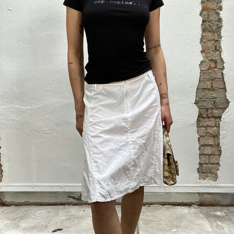 Vintage 90's White Linnen Midi Skirt (S/M)