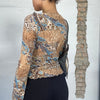 Vintage 90's Beige Faux Suede Top with Blue Paisley Detail (S)