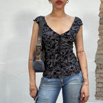 Vintage 2000's Black Shirt with Silver Floral Paisley Structure (S)
