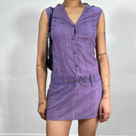 Vintage 90's Purple Striped Mini Dress with Crochet Waist Belt Detail (S)