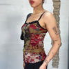 Vintage 2000's Whimsigoth Red and Brown Floral Top with Lace Trim (S)