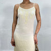Vintage 2000's Butter Yellow Chiffon Midi Dress with Ornament Embroidery (M/L)