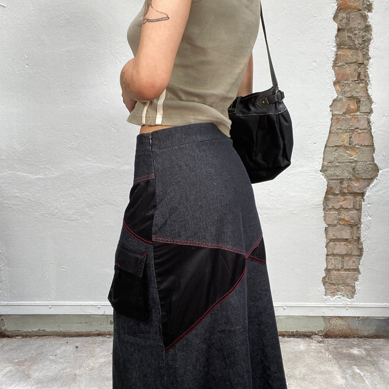 Vintage 90's Archive Grey Denim Cargo Skirt with Red Contras Stitching (S/M)